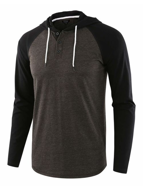 HETHCODE Men's Casual Lightweight Long Sleeve Raglan Henley Jersey Hoodie Shirt