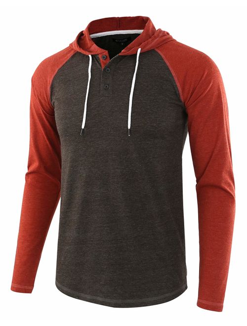 HETHCODE Men's Casual Lightweight Long Sleeve Raglan Henley Jersey Hoodie Shirt