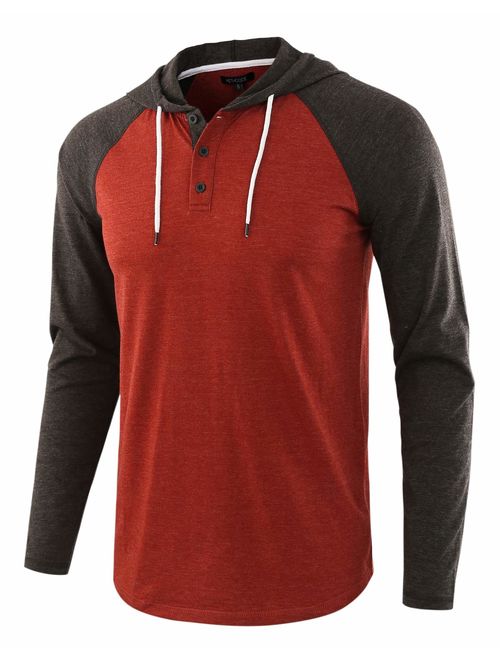 HETHCODE Men's Casual Lightweight Long Sleeve Raglan Henley Jersey Hoodie Shirt