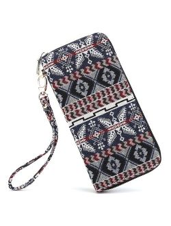 LOVEME Women Bohemian Style Double Zipper Clutch Wallets Bag Card Holder Wristlets