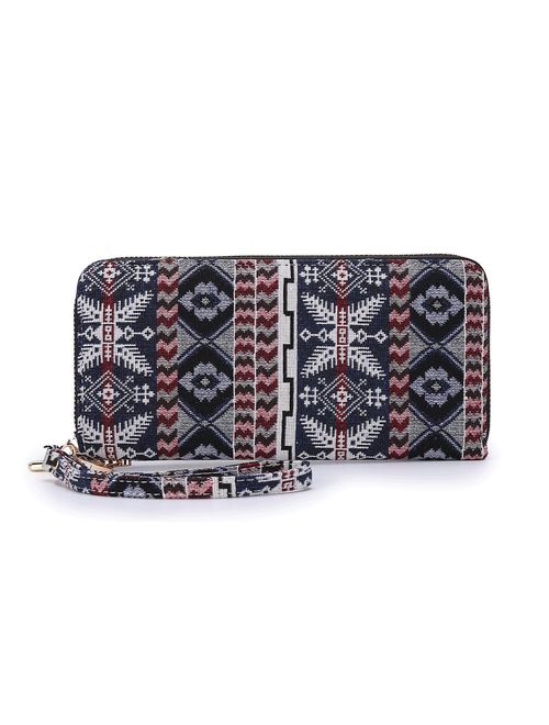 LOVEME Women Bohemian Style Double Zipper Clutch Wallets Bag Card Holder Wristlets