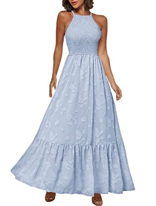 BerryGo Embroidery Pearl Button Down Dress V Neck Spaghetti Strap Front Slit Maxi Dress