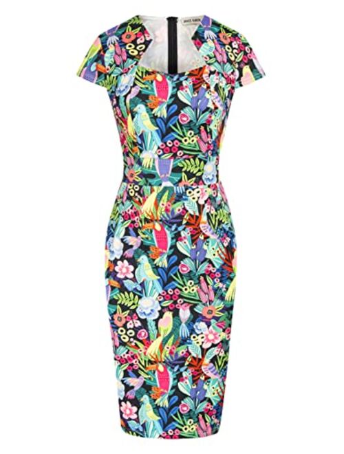 GRACE KARIN Women's 50s Vintage Pencil Dress Cap Sleeve Wiggle Dress CL7597