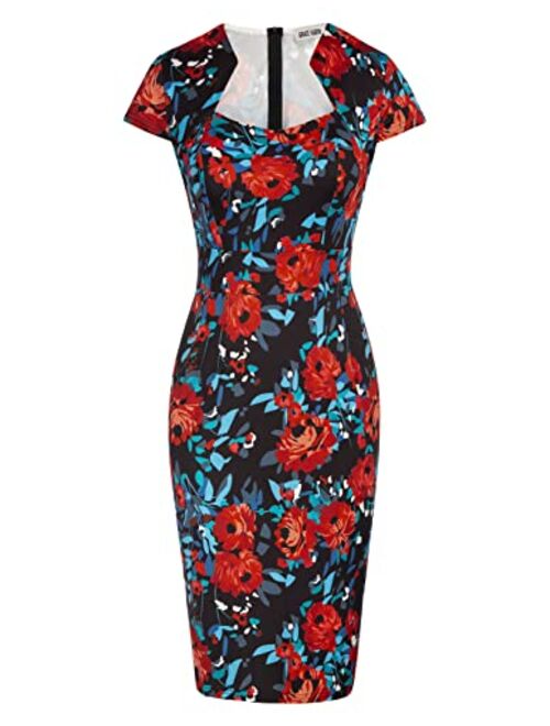 GRACE KARIN Women's 50s Vintage Pencil Dress Cap Sleeve Wiggle Dress CL7597