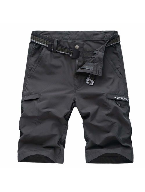 Kolongvangie Men's Outdoor Super Lightweight Quick Dry Hiking Casual Cargo Shorts with Multi Pockets (No Belt)