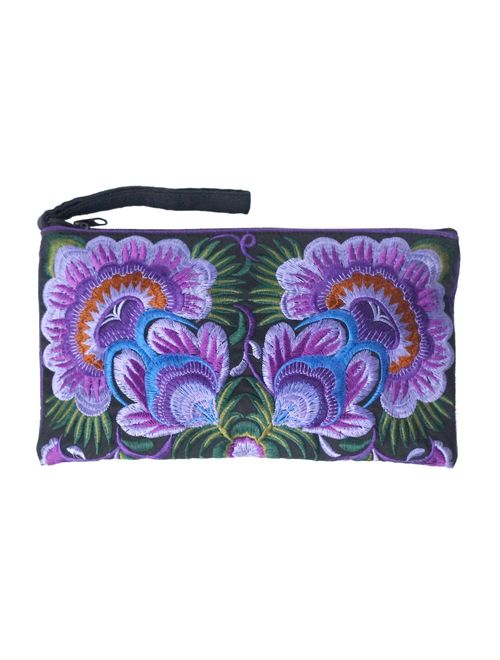 Sabai Jai - Floral Embroidered Boho Clutch - Handmade Ethnic Flower Wristlet Purse