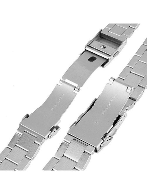 Silver/Black Stainless Steel Watch Bands Brushed Finish Watch Strap 18mm/20mm/22mm/24mm Double Buckle Bracelet