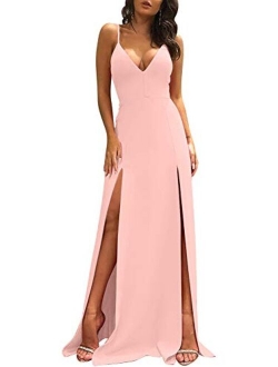 TOB Sexy Sleeveless Spaghetti Strap Backless Double Slit Cocktail Long Dress