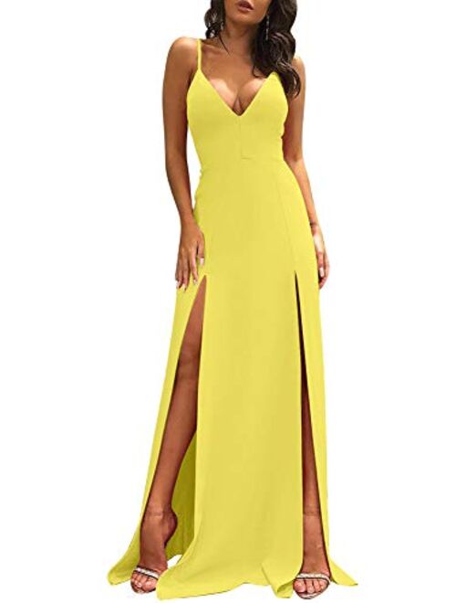 TOB Sexy Sleeveless Spaghetti Strap Backless Double Slit Cocktail Long Dress