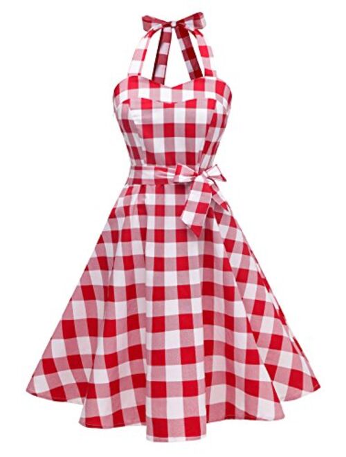 Topdress Women'sVintage Polka Audrey Dress 1950s Halter Retro Cocktail Dress