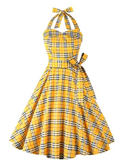 Topdress Women'sVintage Polka Audrey Dress 1950s Halter Retro Cocktail Dress