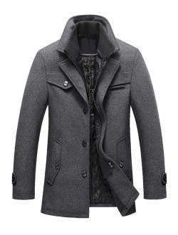 Lavnis Men's Winter Wool Coats Slim Fit Single Breasted Trench Jacket Woolen Pea Coat