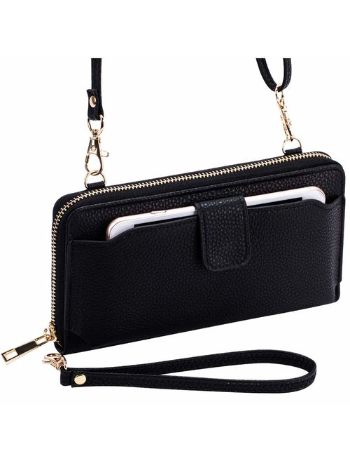 Womens Wristlet Wallet Crossbody Bag Cellphone Purse Handbag RFID Card Slots 2 Strap Wrist