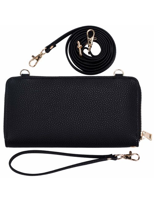 Womens Wristlet Wallet Crossbody Bag Cellphone Purse Handbag RFID Card Slots 2 Strap Wrist
