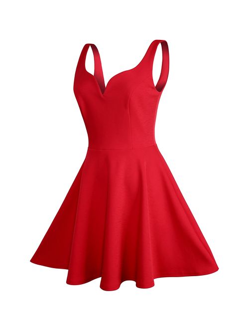 Missufe Women's Sleeveless Sweetheart Flared Mini Dress