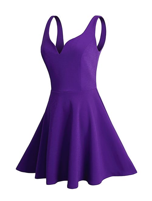 Missufe Women's Sleeveless Sweetheart Flared Mini Dress