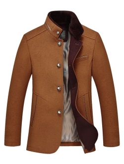 Men's Gentle Band Collar Single Breasted Wool Blend Pea Coat