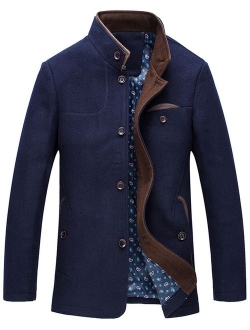 Men's Gentle Band Collar Single Breasted Wool Blend Pea Coat