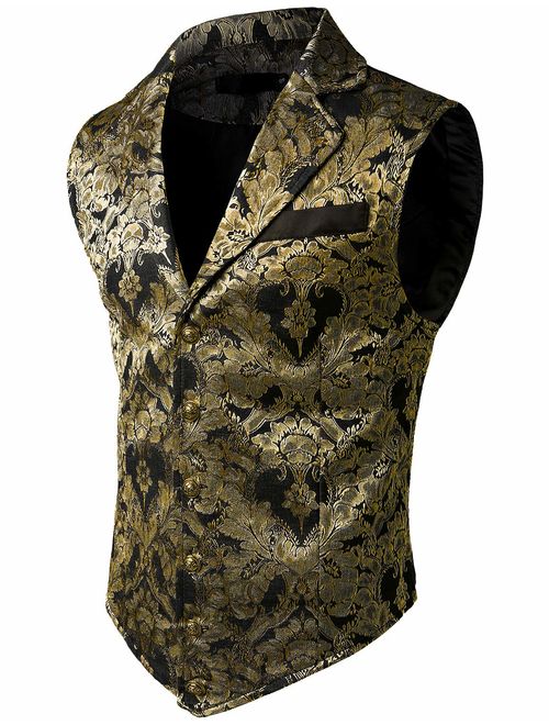 VATPAVE Mens Victorian Suit Vest Steampunk Gothic Waistcoat