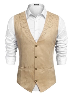 Men's Suede Leather Suit Vest Casual Western Vest Jacket Slim Fit Vest Waistcoat