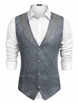 Men's Suede Leather Suit Vest Casual Western Vest Jacket Slim Fit Vest Waistcoat