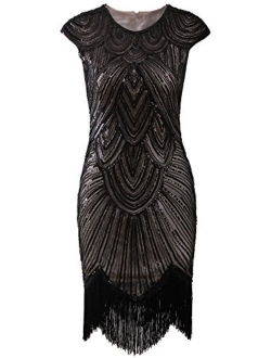 VIJIV Art Deco Great Gatsby Inspired Tassel Beaded 1920s Flapper Dress