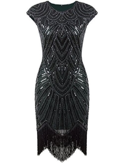 VIJIV Art Deco Great Gatsby Inspired Tassel Beaded 1920s Flapper Dress