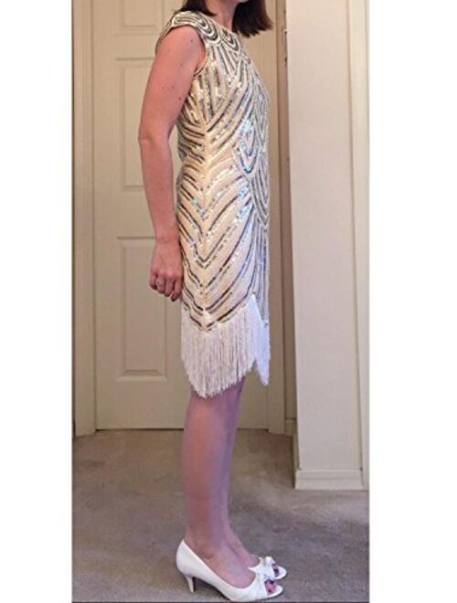 VIJIV Art Deco Great Gatsby Inspired Tassel Beaded 1920s Flapper Dress