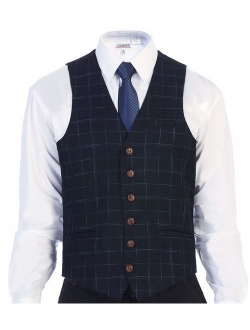 Men's 6 Button Slim Fit Formal Herringbone Tweed Vest