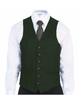 Men's 6 Button Slim Fit Formal Herringbone Tweed Vest