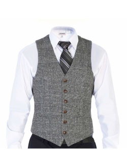 Men's 6 Button Slim Fit Formal Herringbone Tweed Vest