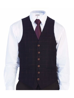 Men's 6 Button Slim Fit Formal Herringbone Tweed Vest