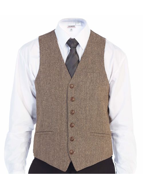 Gioberti Men's 6 Button Slim Fit Formal Herringbone Tweed Vest