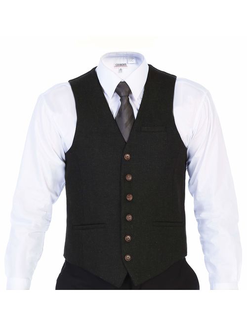 Gioberti Men's 6 Button Slim Fit Formal Herringbone Tweed Vest