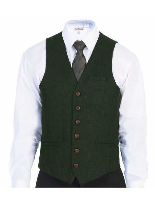 Gioberti Men's 6 Button Slim Fit Formal Herringbone Tweed Vest