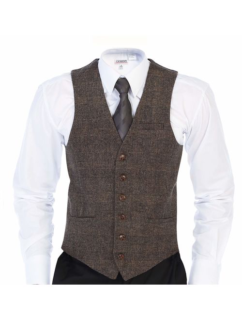 Gioberti Men's 6 Button Slim Fit Formal Herringbone Tweed Vest