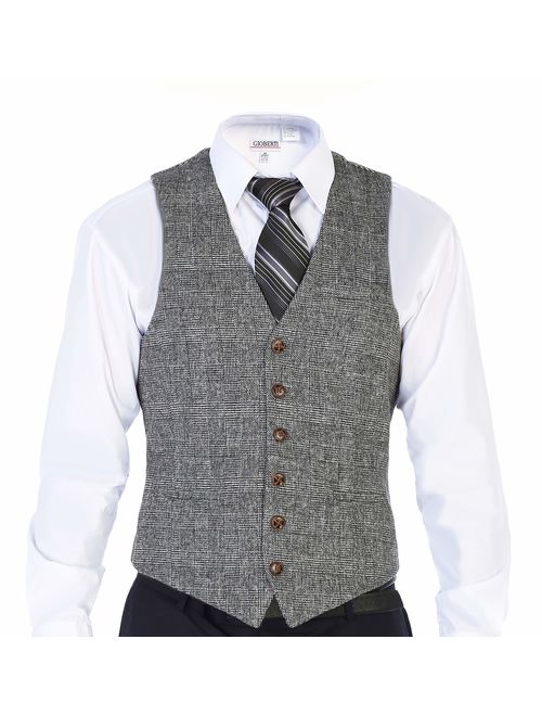 Gioberti Men's 6 Button Slim Fit Formal Herringbone Tweed Vest