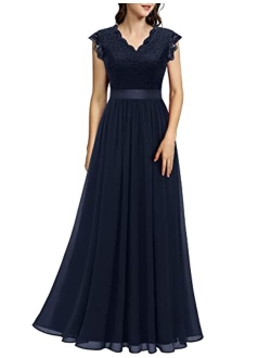 Dressystar Women's V Neck Sleeveless Lace Bridesmaid Dress Wedding Party Gown