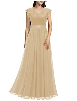 Dressystar Women's V Neck Sleeveless Lace Bridesmaid Dress Wedding Party Gown