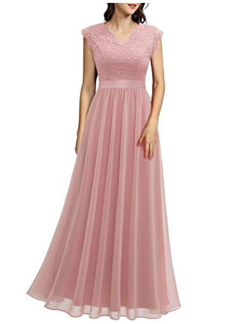 Dressystar Women's V Neck Sleeveless Lace Bridesmaid Dress Wedding Party Gown