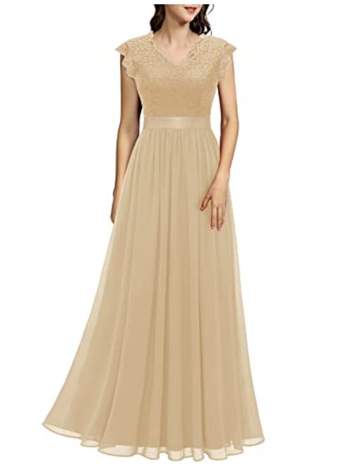 Dressystar Women's V Neck Sleeveless Lace Bridesmaid Dress Wedding Party Gown