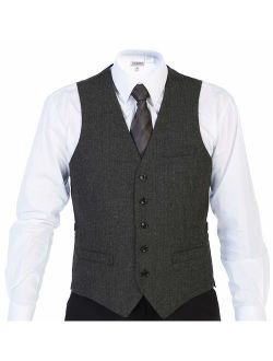 Men's 5 Button Slim Fit Formal Herringbone Tweed Suit Vest