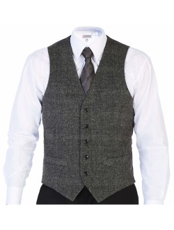 Men's 5 Button Slim Fit Formal Herringbone Tweed Suit Vest