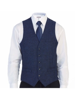 Men's 5 Button Slim Fit Formal Herringbone Tweed Suit Vest