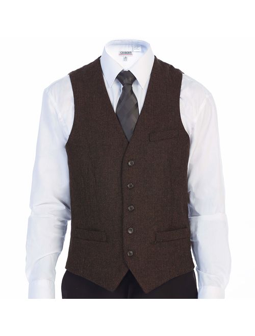 Gioberti Men's 5 Button Slim Fit Formal Herringbone Tweed Suit Vest