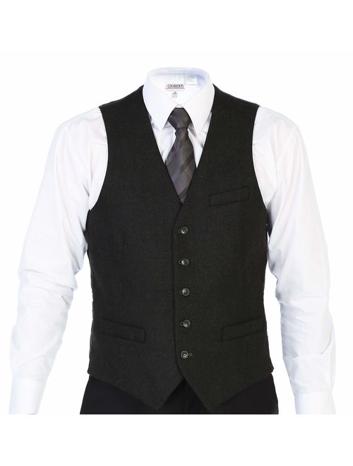 Gioberti Men's 5 Button Slim Fit Formal Herringbone Tweed Suit Vest