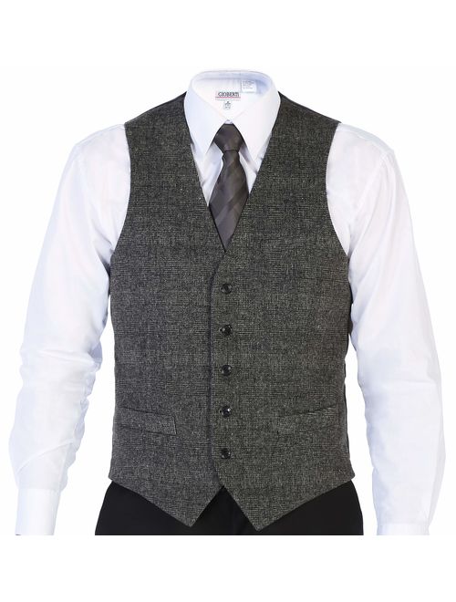 Gioberti Men's 5 Button Slim Fit Formal Herringbone Tweed Suit Vest