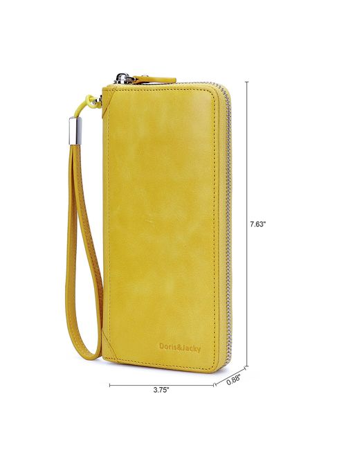 Women Leather Wallet Rfid Blocking Large Capacity Zipper Around Travel Wristlet Bags