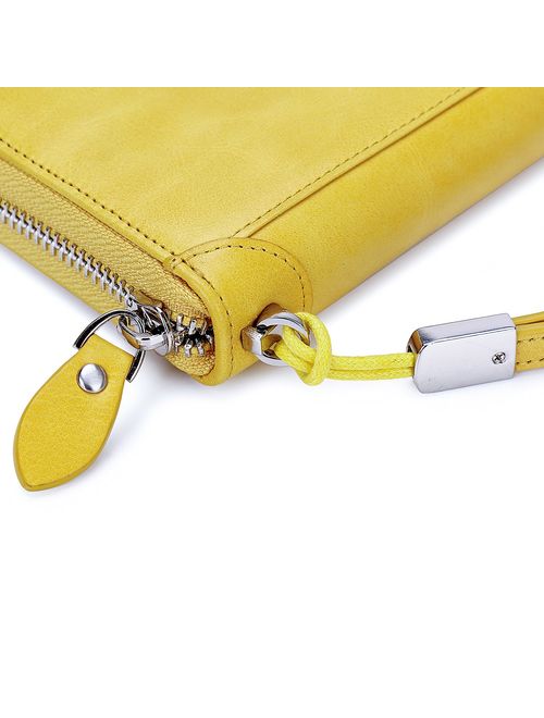 Women Leather Wallet Rfid Blocking Large Capacity Zipper Around Travel Wristlet Bags