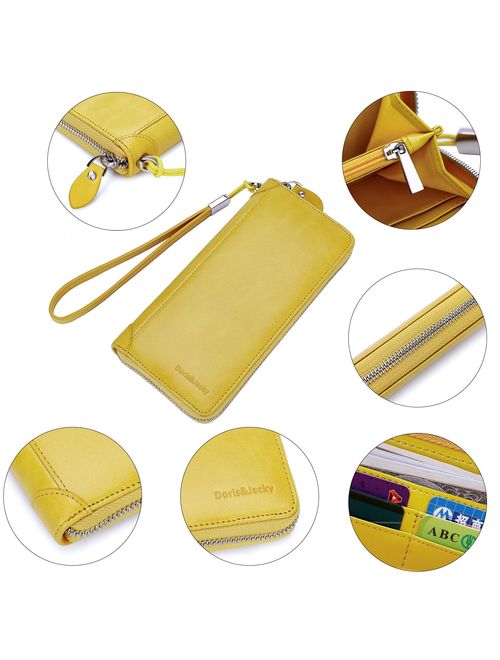 Women Leather Wallet Rfid Blocking Large Capacity Zipper Around Travel Wristlet Bags